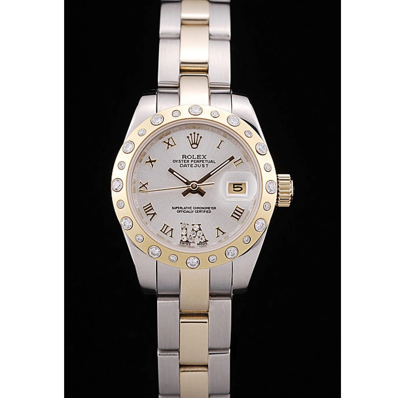 Aaa replica watch Plated DateJust Diamond White Dial Steel Stainless Case Brushed Rolex 0709